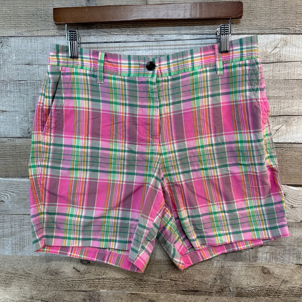 Talbots Petite Pink Green‎ Plaid Madras Cotton Shorts Womens 8P Preppy Summer